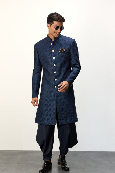 Arjan Dugal Inara Achkan Navy Blue Set indian designer wear online shopping melange singapore