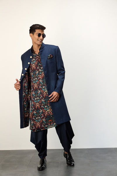 Arjan Dugal Inara Achkan Navy Blue Set indian designer wear online shopping melange singapore