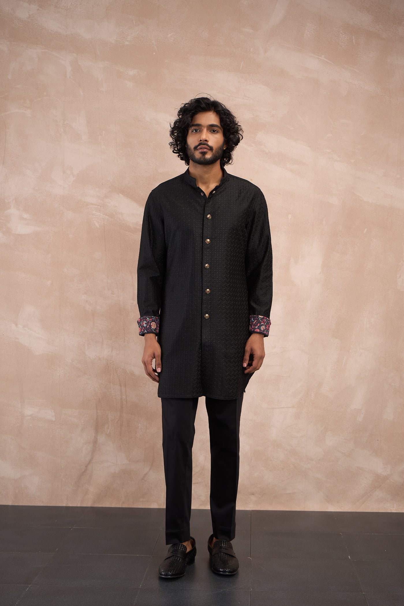 Arjan Dugal Inara Motif Foe Sb Kurta Set Black indian designer wear online shopping melange singapore