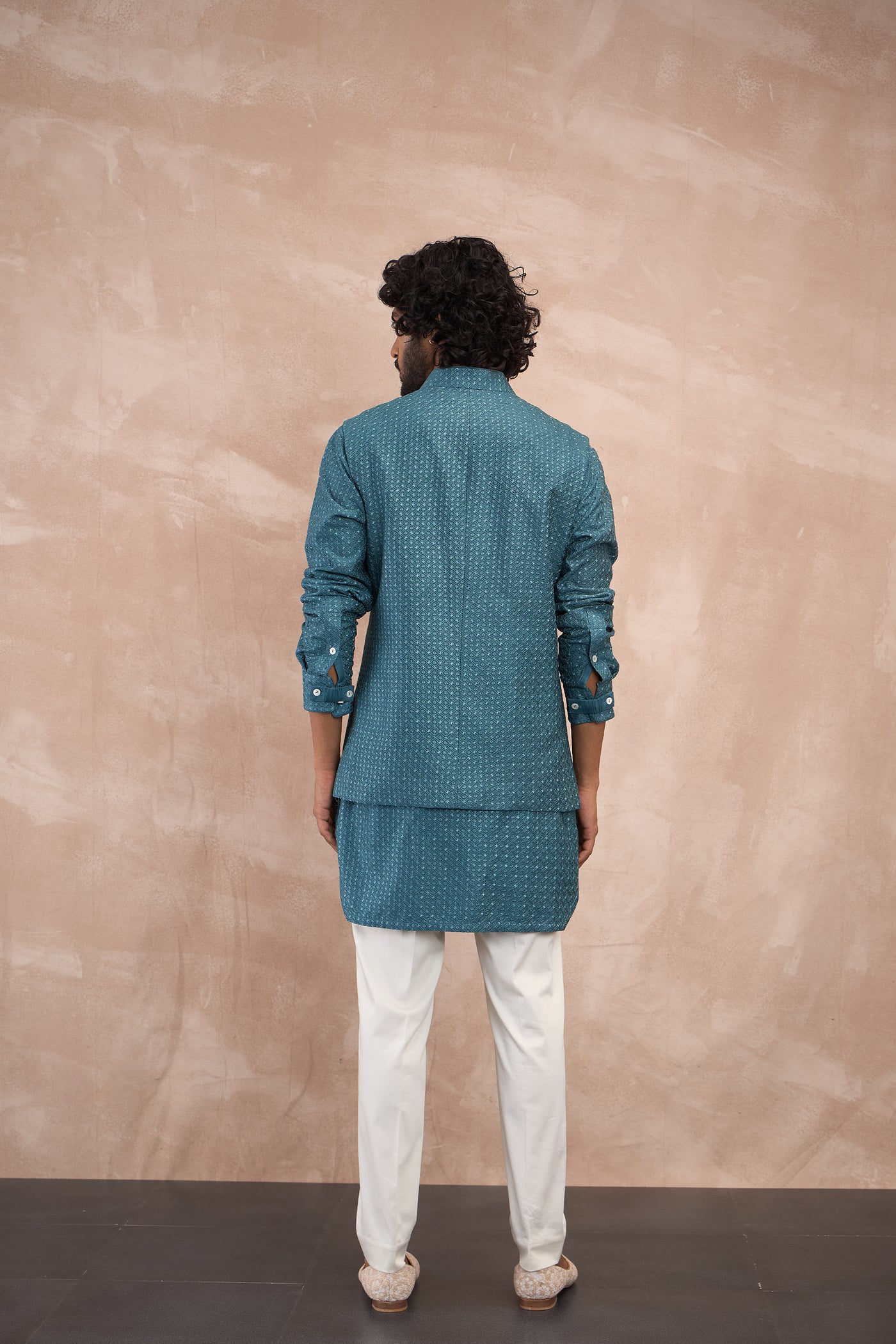 Arjan Dugal Inara Motif Nehru Jacket Turquoise indian designer wear online shopping melange singapore