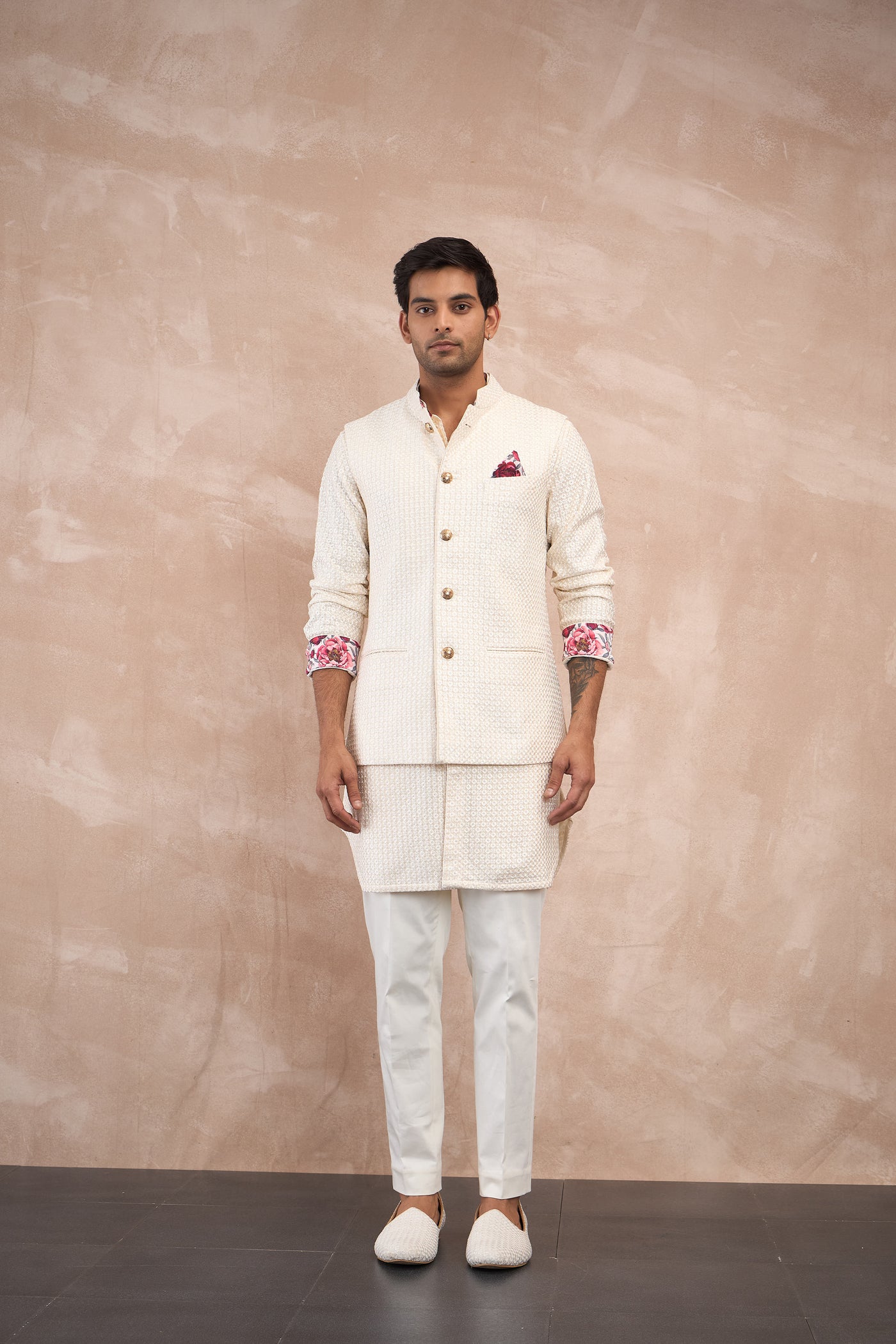 Arjan Dugal Inara Nehru Jacket Ivory indian designer wear online shopping melange singapore