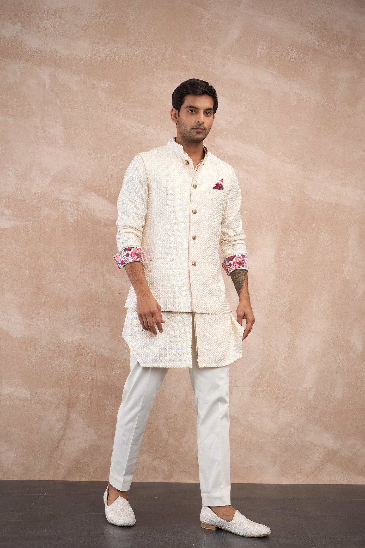 Arjan Dugal Inara Nehru Jacket Ivory indian designer wear online shopping melange singapore