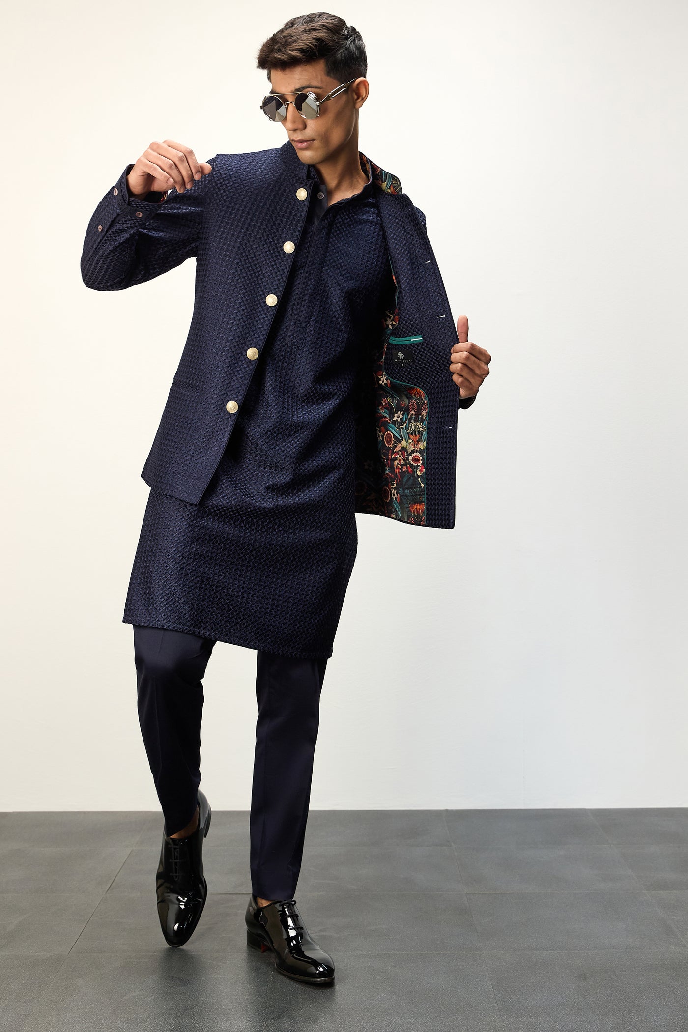 Arjan Dugal Inara Nehru Navy Blue Jacket Set indian designer wear online shopping melange singapore