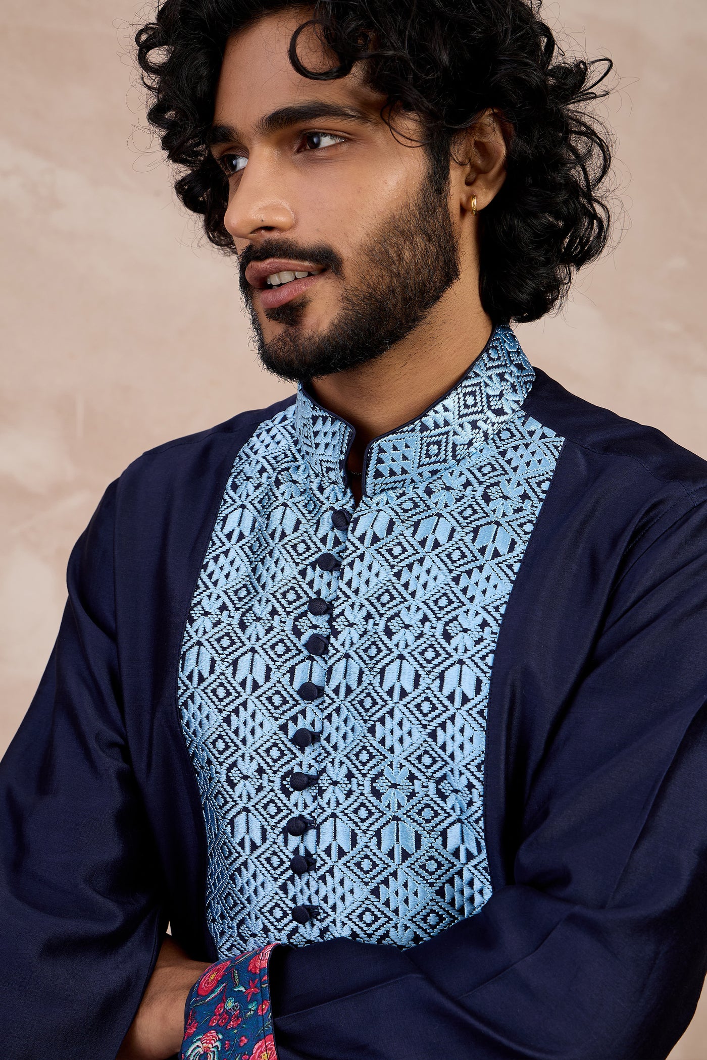 Arjan Dugal Maze Flb Kurta Set Navy indian designer wear online shopping melange singapore