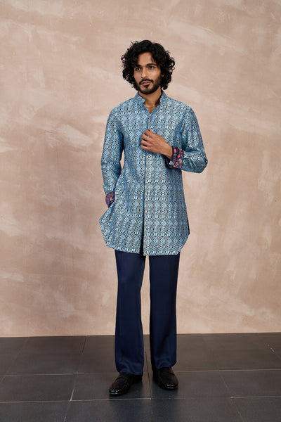 Arjan Dugal Maze Foe Kurta Set Navy indian designer wear online shopping melange singapore