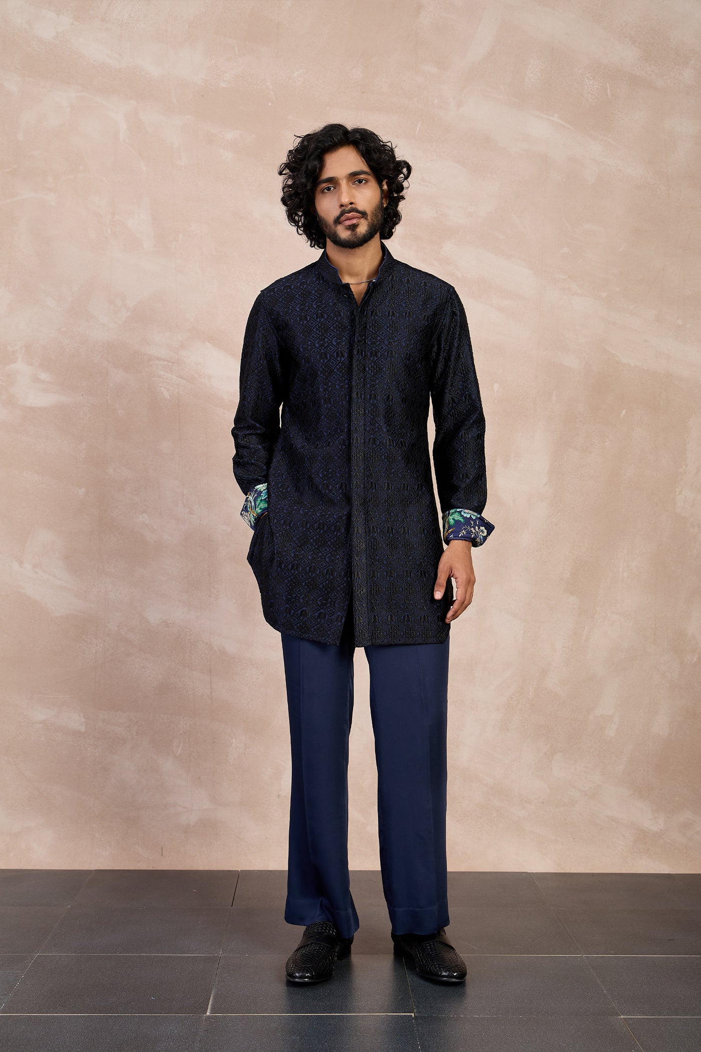 Arjan Dugal Maze Navy Foe Kurta Set indian designer wear online shopping melange singapore