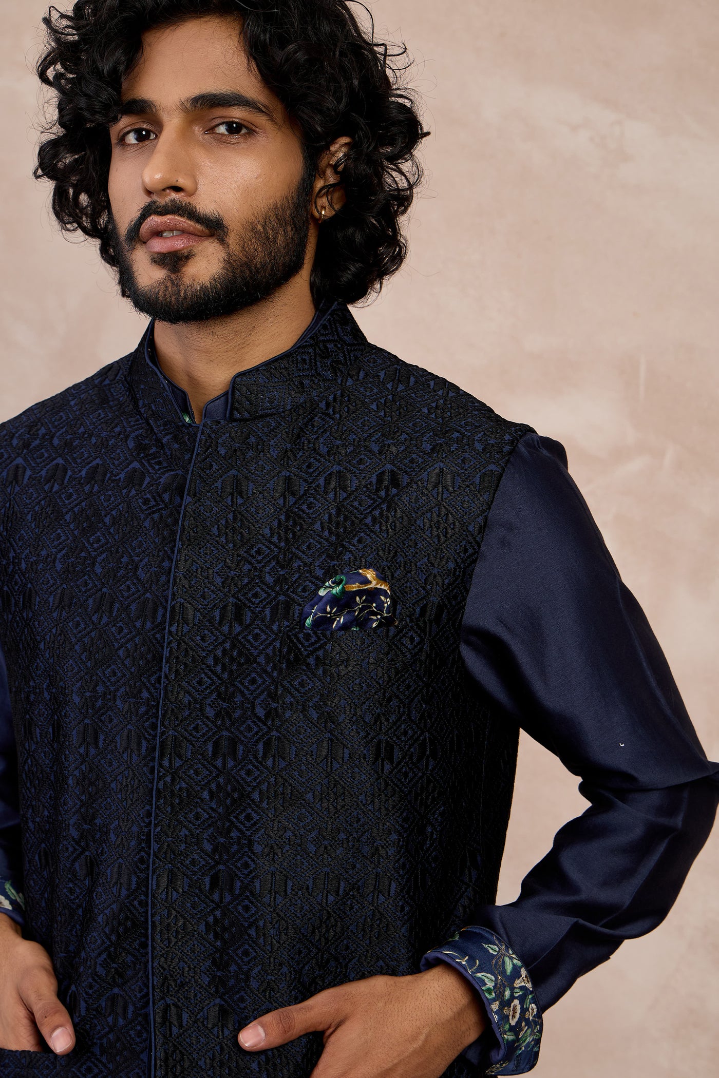 Arjan Dugal Maze Navy Nehru Jacket Set indian designer wear online shopping melange singapore