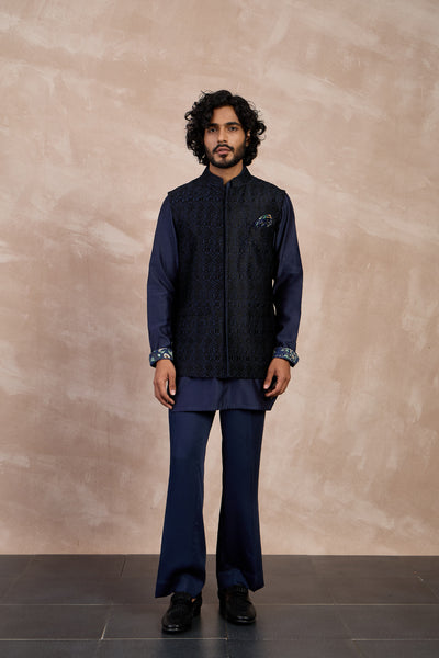 Arjan Dugal Maze Navy Nehru Jacket Set indian designer wear online shopping melange singapore