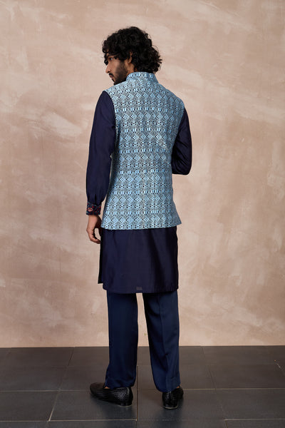 Arjan Dugal Maze Nehru Jacket Set Navy indian designer wear online shopping melange singapore