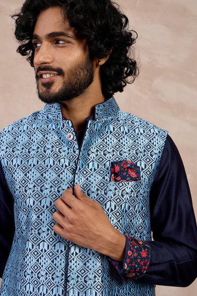 Arjan Dugal Maze Nehru Jacket Set Navy indian designer wear online shopping melange singapore