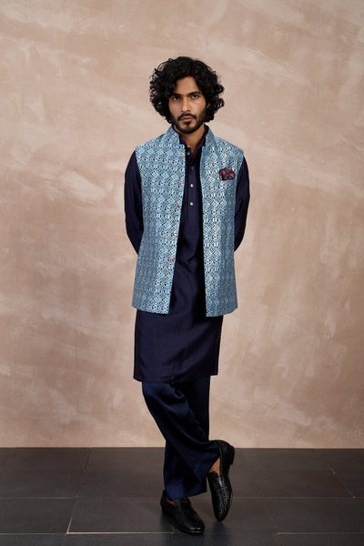 Arjan Dugal Maze Nehru Jacket Set Navy indian designer wear online shopping melange singapore