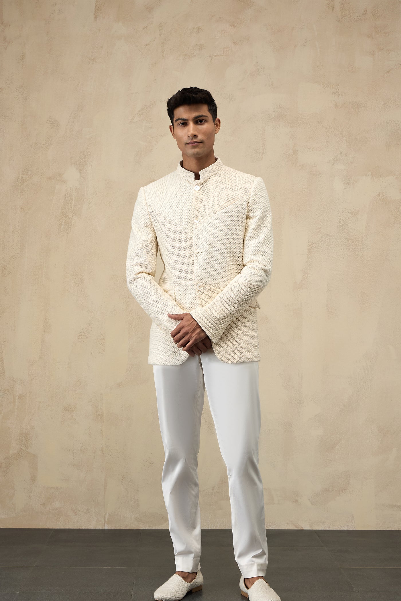 Arjan Dugal Star Criss-Cross Bandhgala Off White Set indian designer wear online shopping melange singapore