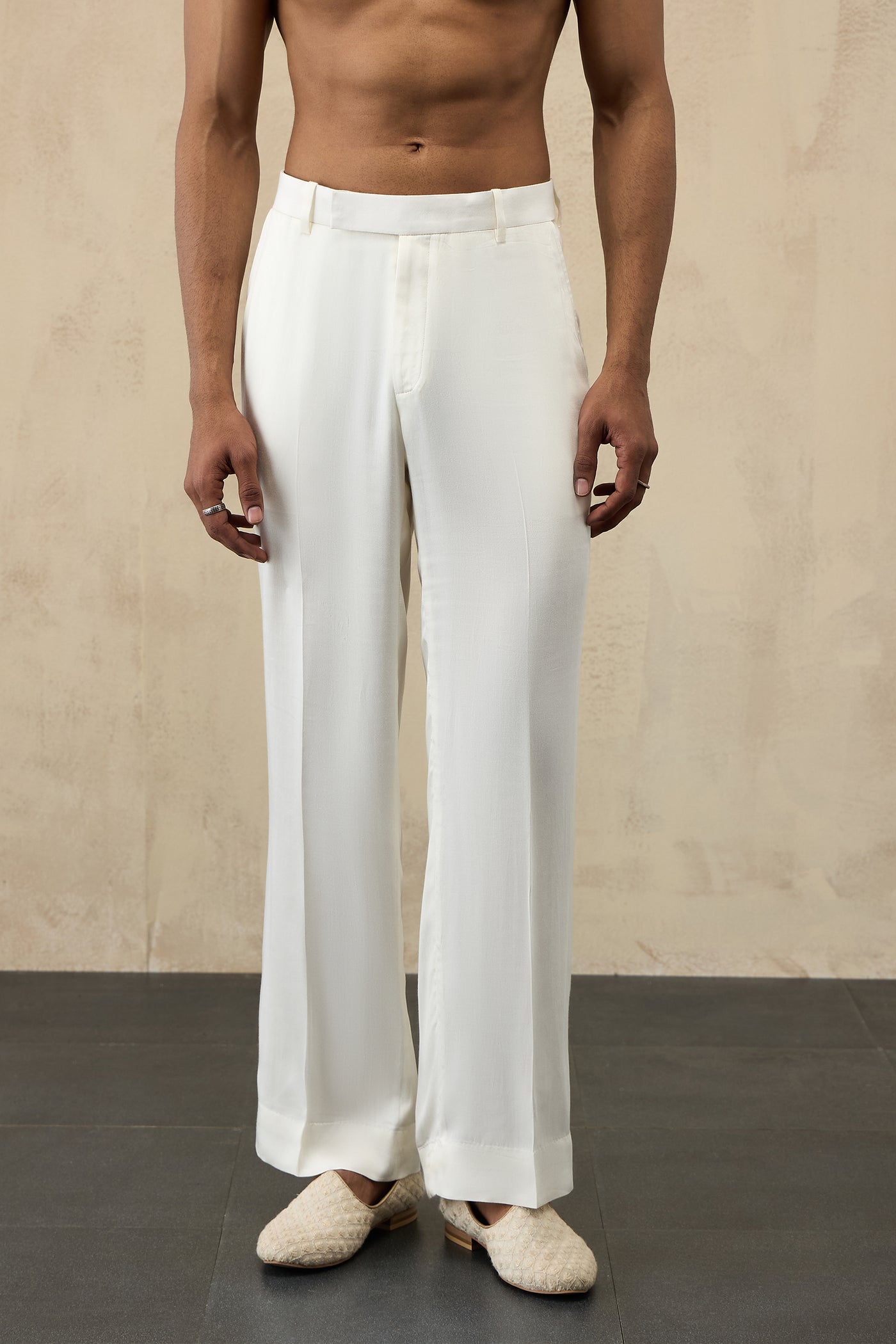 Arjan Dugal Straight Fit Pants Off White indian designer wear online shopping melange singapore