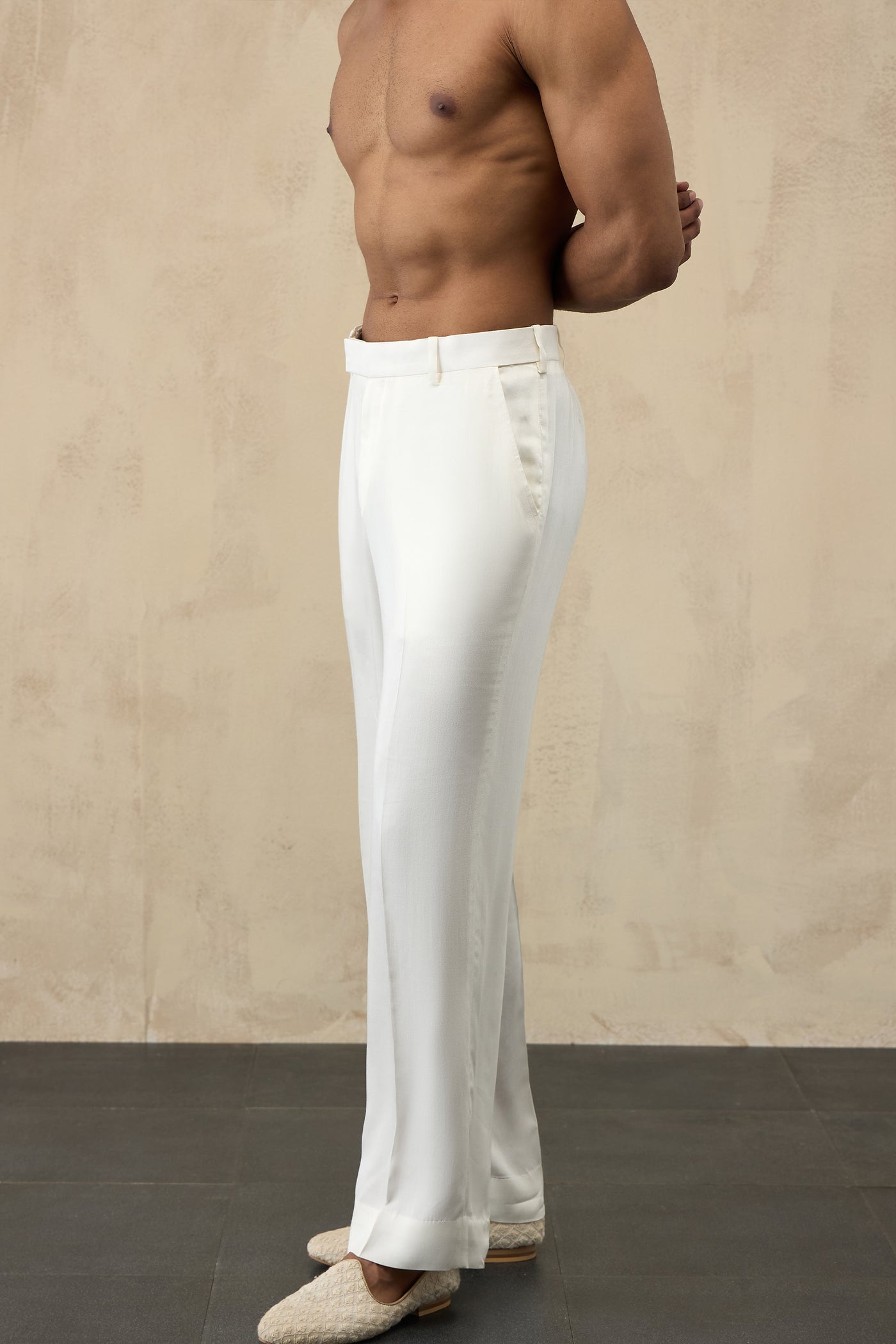 Arjan Dugal Straight Fit Pants Off White indian designer wear online shopping melange singapore