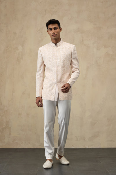 Arjan Dugal Vertical Dori Bandhgala Powder Pink Set indian designer wear online shopping melange singapore