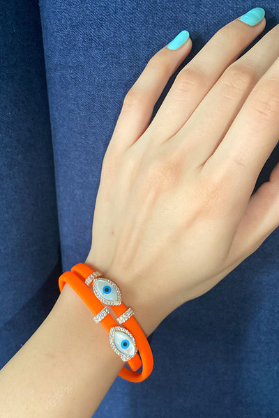 Bansri Mehta Double Evil Eye Adjustable Wrap Bracelet With Swarovski Crystals Orange indian designer wear online shopping melange singapore
