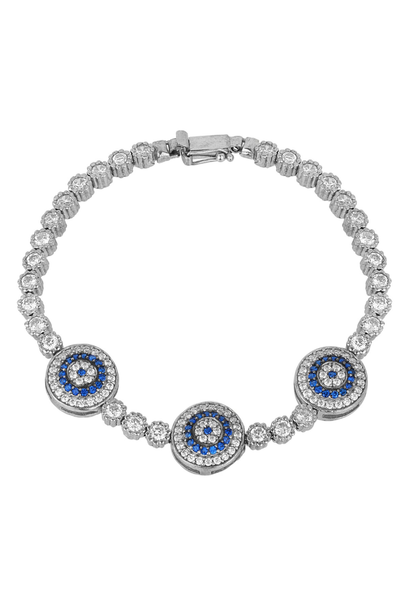 Bansri Mehta Trinity Evil Eye Tennis Bracelet With Swarovski Crystals And CZ Stones Silver indian designer wear online shopping melange singapore