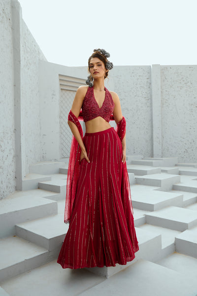 Chamee and Palak Aura Red Skirt indian designer wear online shopping melange singapore