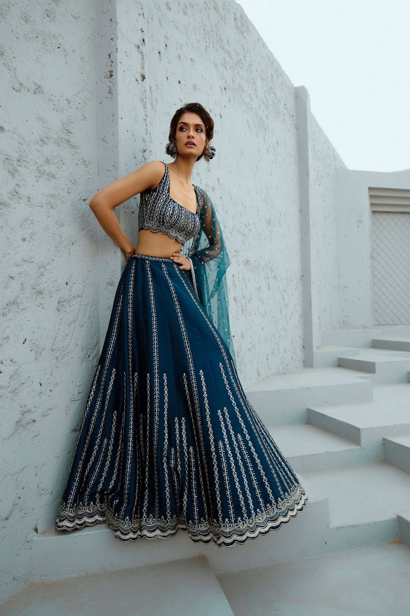 Chamee and Palak Blue Riya Skirt indian designer wear online shopping melange singapore