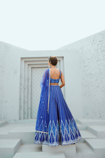 Chamee and Palak Blue Sunflower Skirt indian designer wear online shopping melange singapore