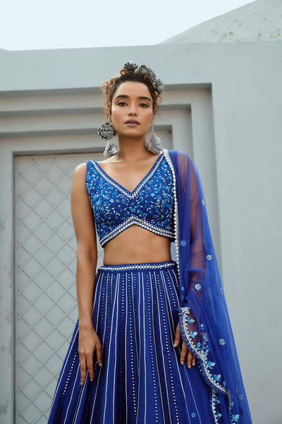 Chamee and Palak Blue Sunflower Skirt indian designer wear online shopping melange singapore