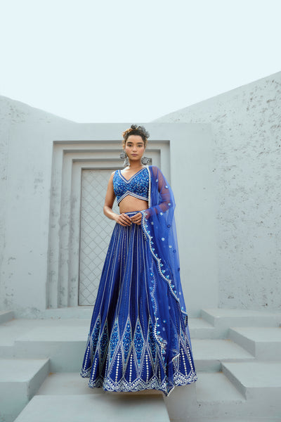 Chamee and Palak Blue Sunflower Skirt indian designer wear online shopping melange singapore