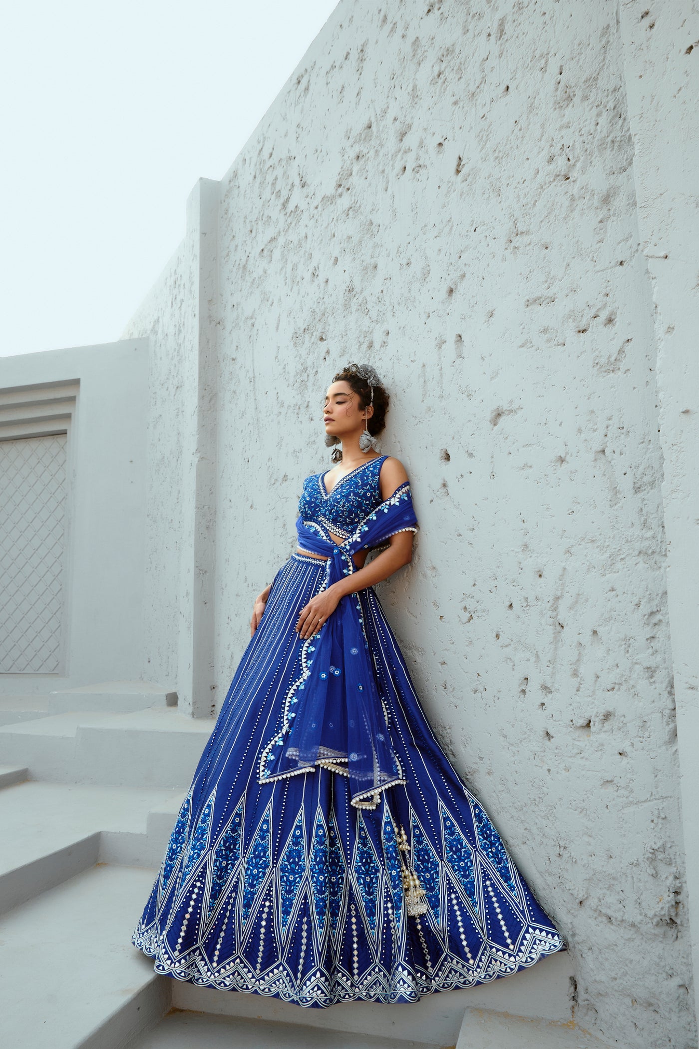 Chamee and Palak Blue Sunflower Skirt indian designer wear online shopping melange singapore