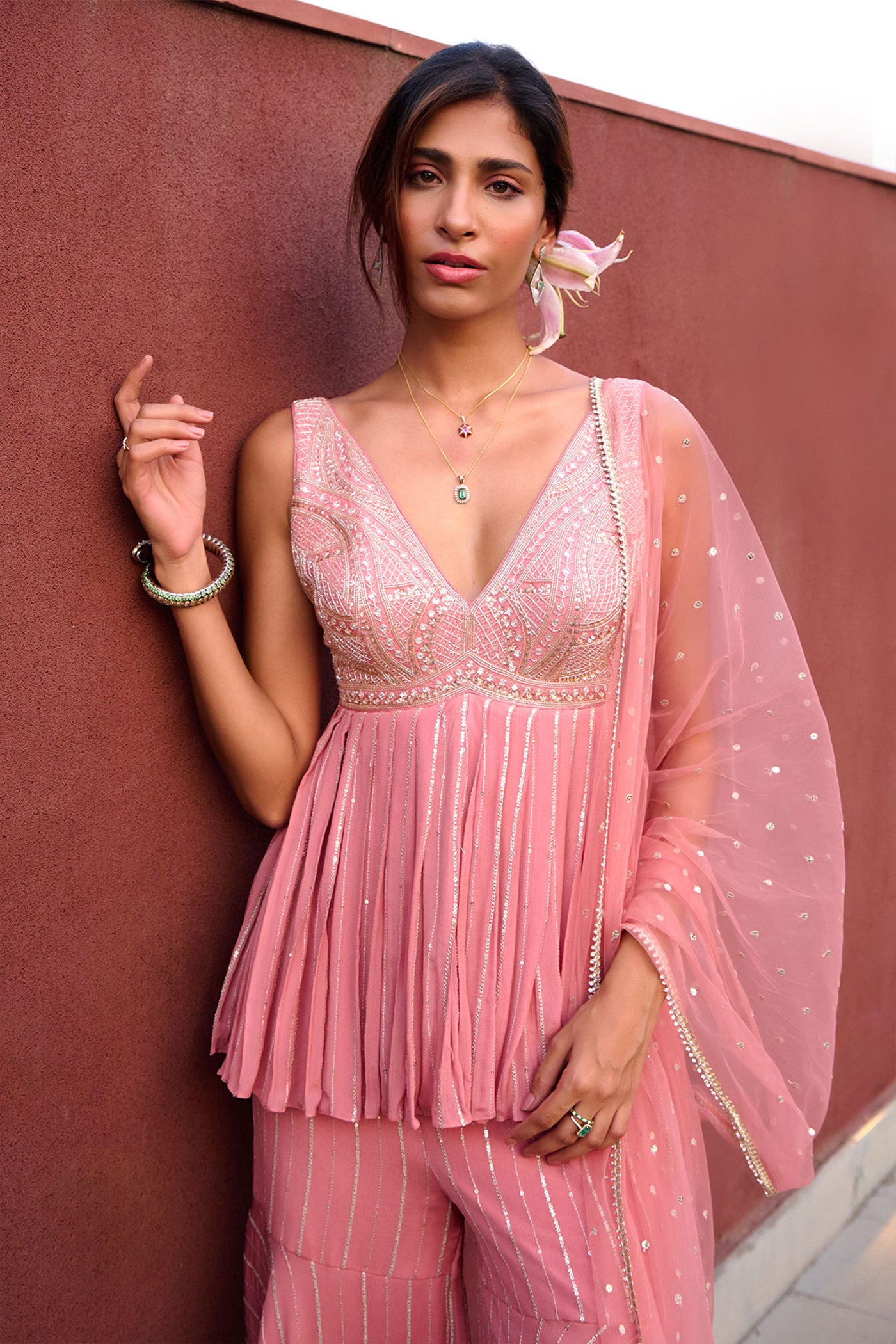 Chamee and Palak Eden Mauve Pink Sharara Set indian designer wear online shopping melange singapore