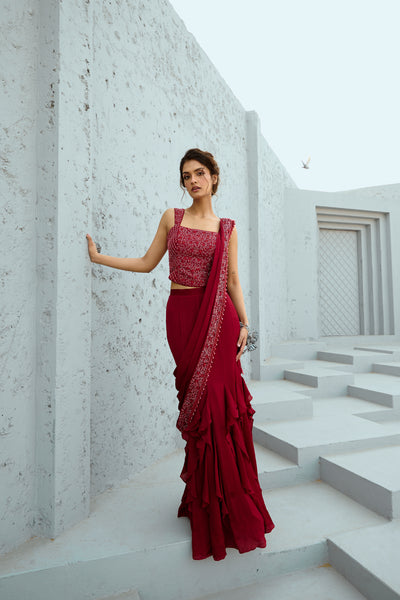 Chamee and Palak Estelle Corset Pre Drape Saree indian designer wear online shopping melange singapore