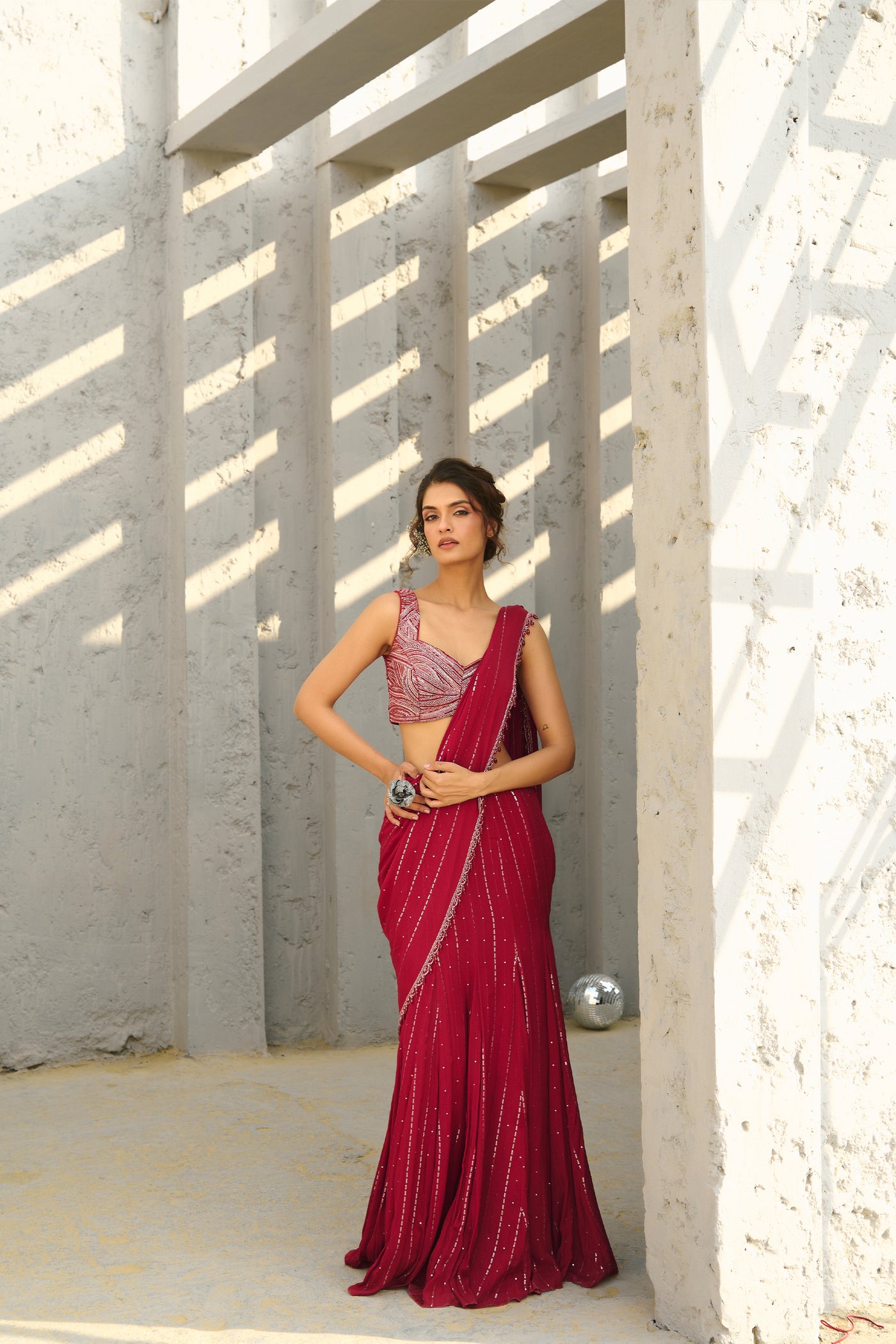 Chamee and Palak Halley Red Pre Draped Saree indian designer wear online shopping melange singapore