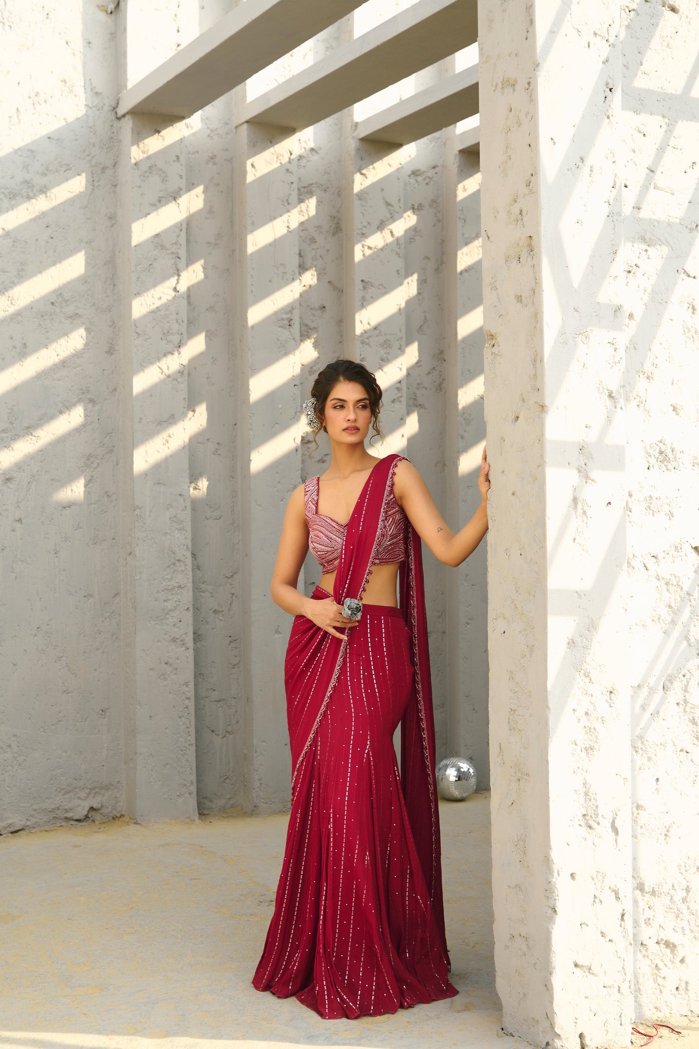 Chamee and Palak Halley Red Pre Draped Saree indian designer wear online shopping melange singapore