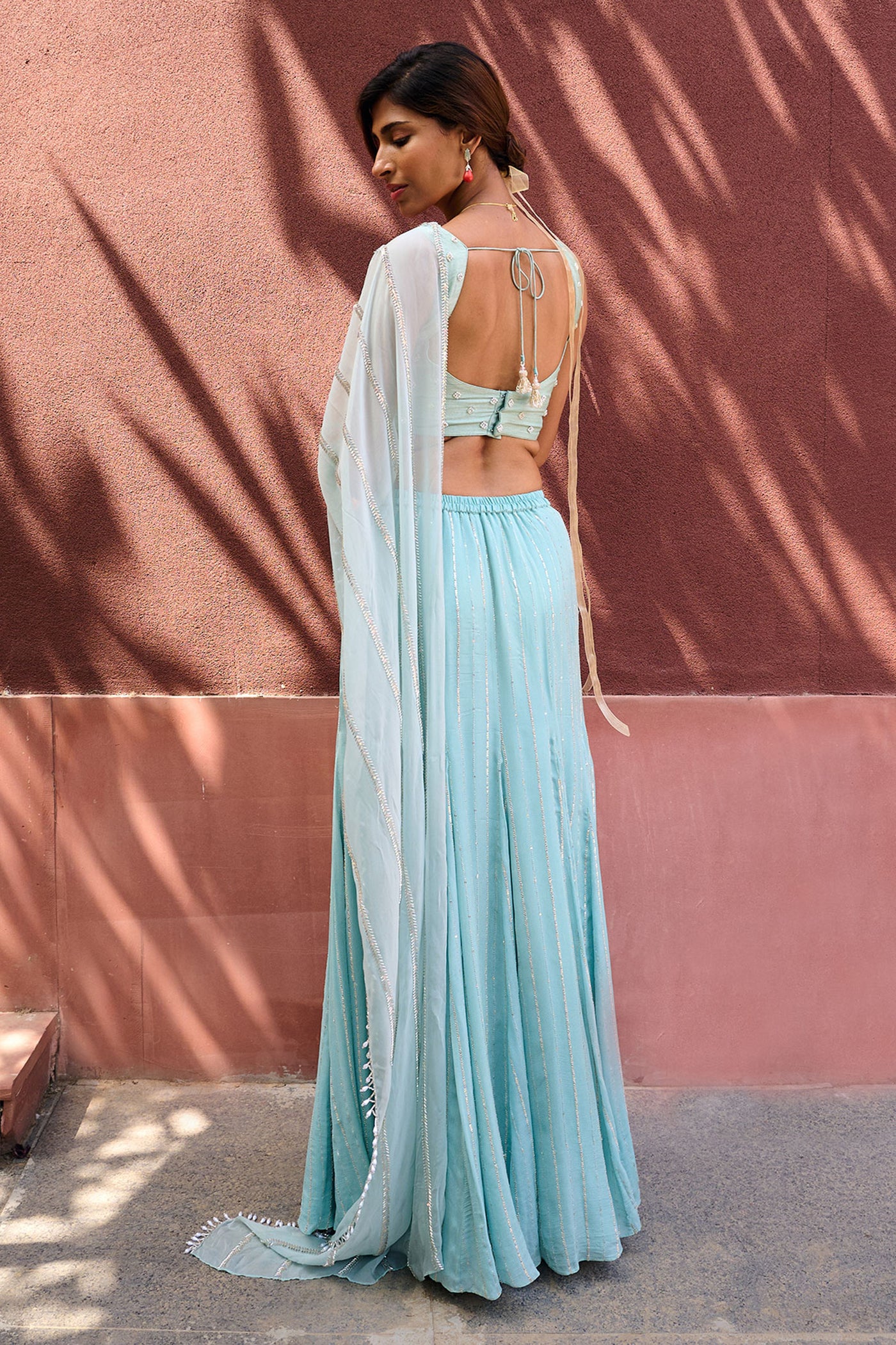 Chamee and Palak Ines Dusty Blue Saree indian designer wear online shopping melange singapore