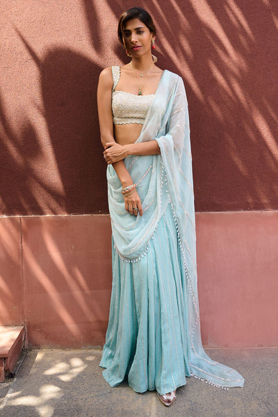 Chamee and Palak Ines Dusty Blue Saree indian designer wear online shopping melange singapore