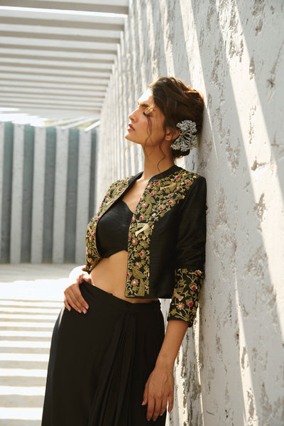 Chamee and Palak Parakeet Jacket Black indian designer wear online shopping melange singapore