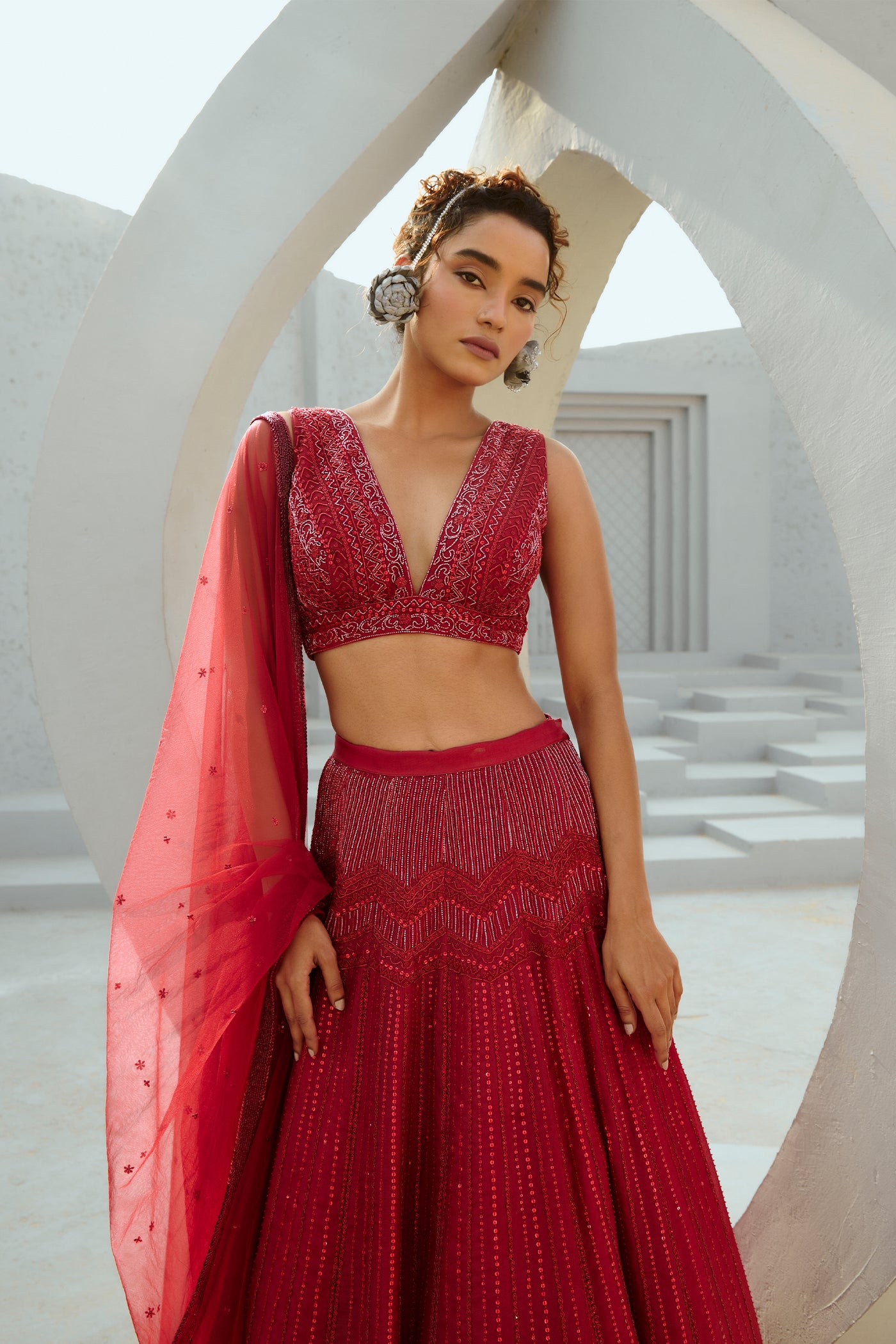 Chamee and Palak Red Alisha Skirt indian designer wear online shopping melange singapore