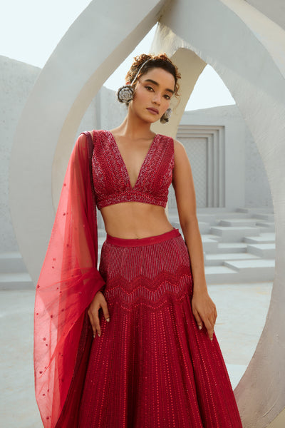 Chamee and Palak Red Alisha Skirt indian designer wear online shopping melange singapore