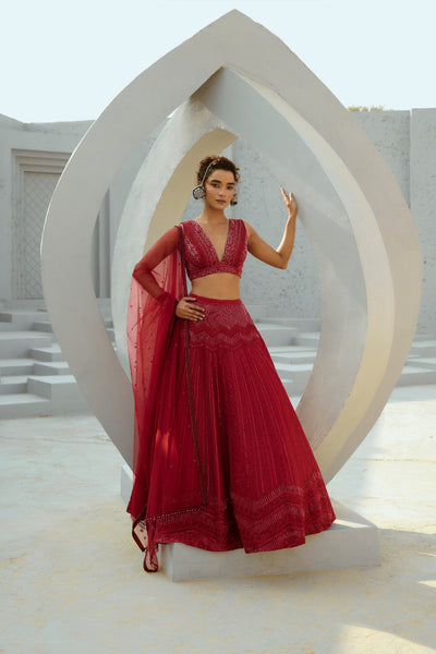 Chamee and Palak Red Alisha Skirt indian designer wear online shopping melange singapore