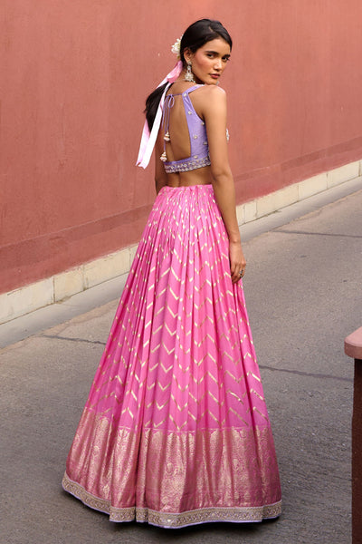 Chamee and Palak Rumi Pink Chevron Lehenga Set indian designer wear online shopping melange singapore