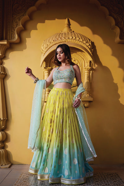 Deep Blue Embroidered Lehenga Set Design by Chamee and Palak at Pernia's  Pop Up Shop 2024