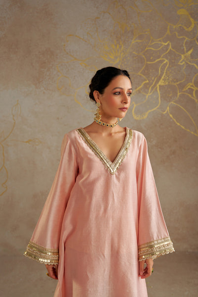 Chhavvi Aggarwal Blush Chanderi Kurta Set indian designer wear online shopping melange singapore