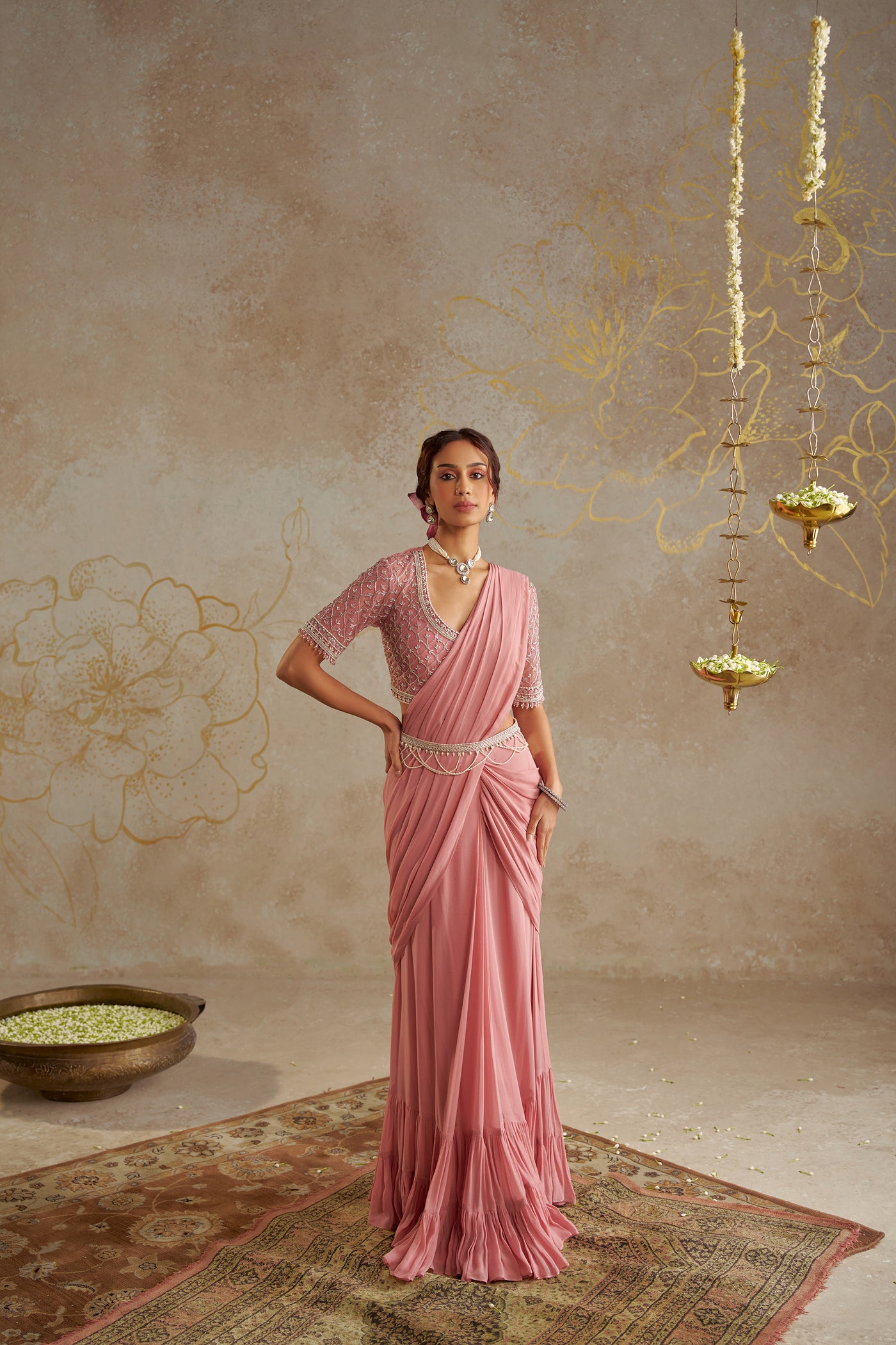 Chhavvi Aggarwal Blush Pink Saree indian designer wear online shopping melange singapore