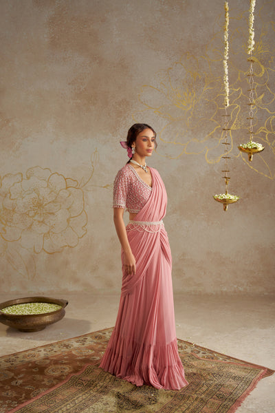 Chhavvi Aggarwal Blush Pink Saree indian designer wear online shopping melange singapore