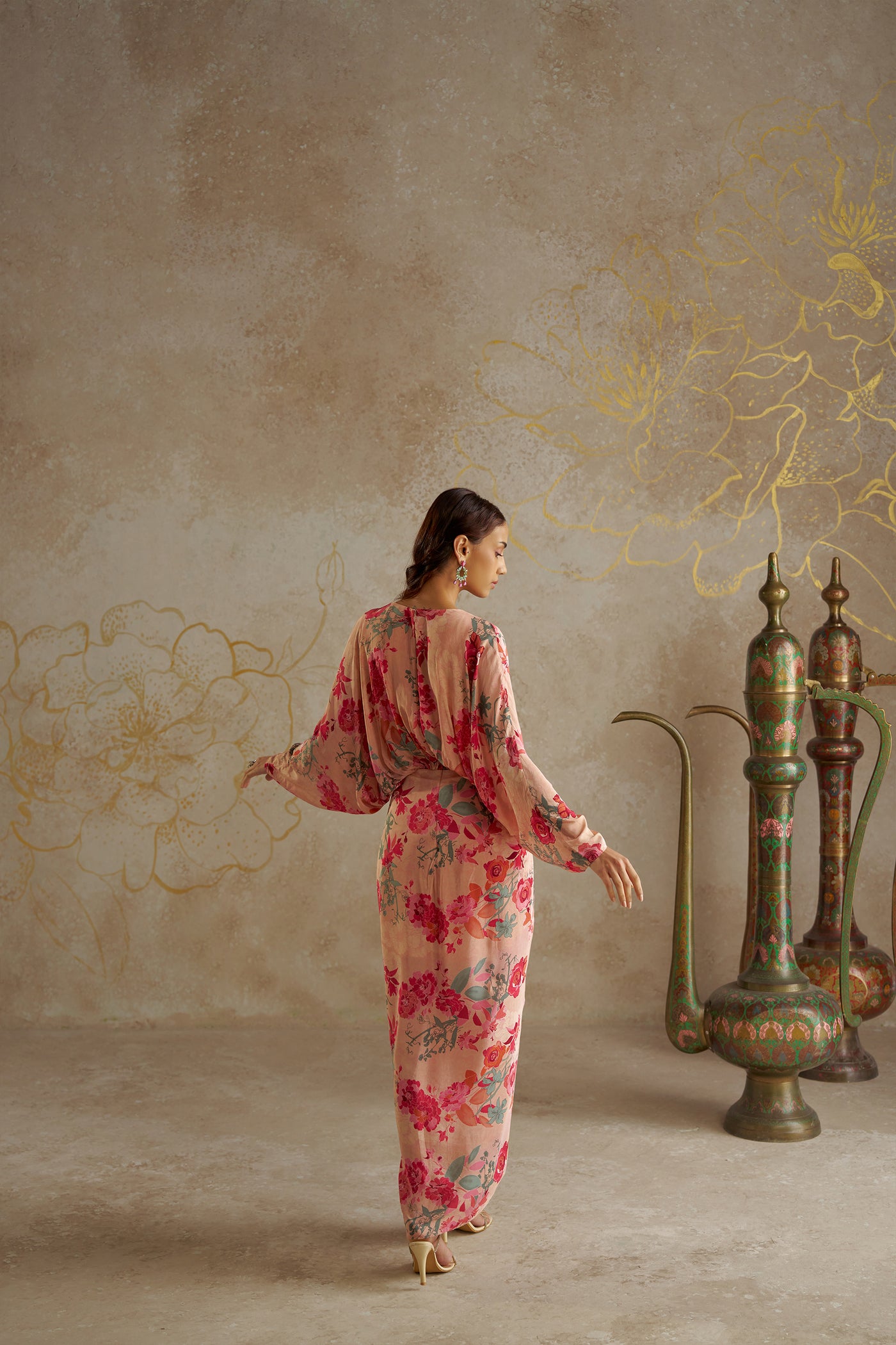 Chhavvi Aggarwal Blush Rose Draped Kaftan Dress indian designer wear online shopping melange singapore