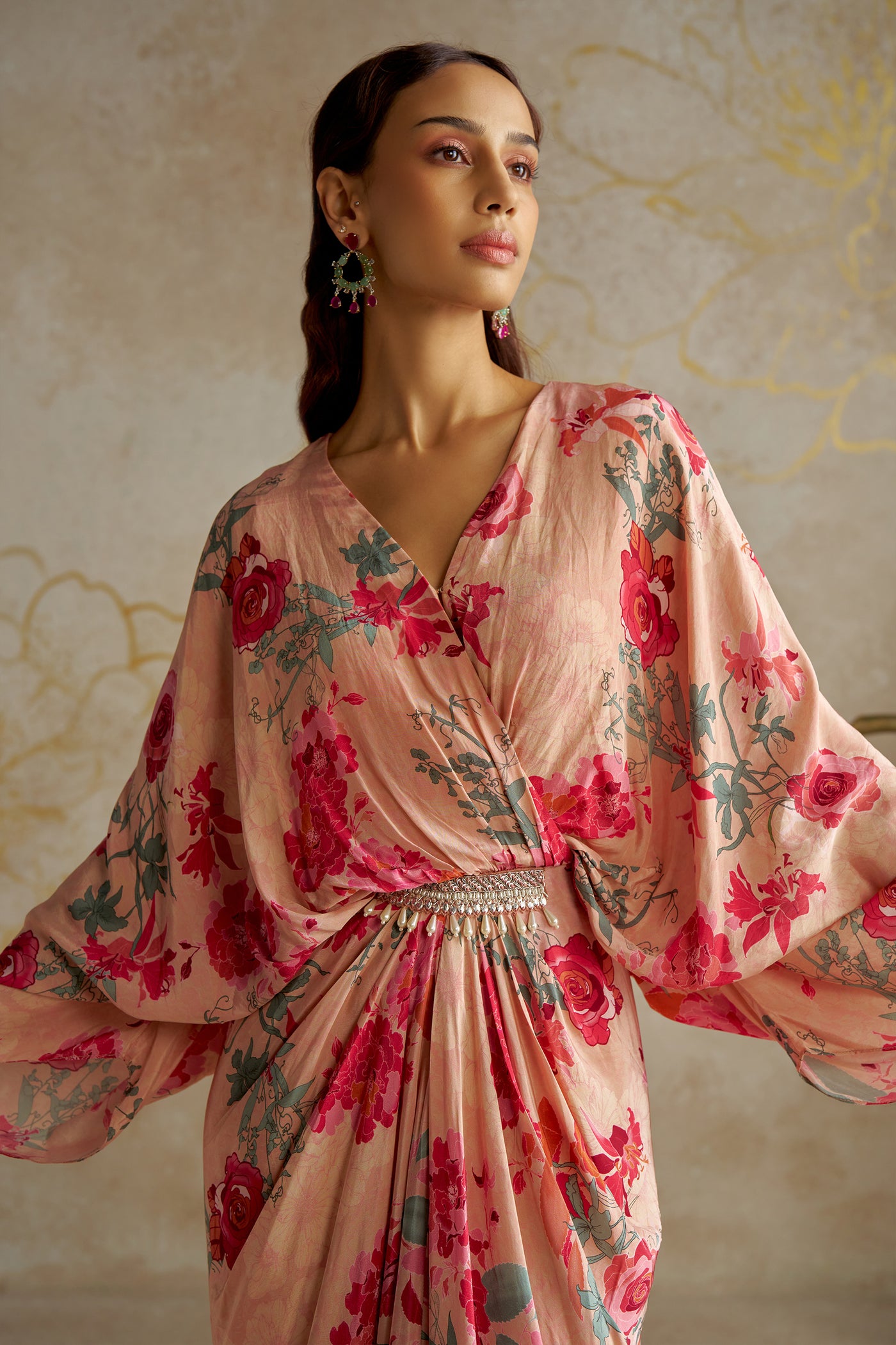 Chhavvi Aggarwal Blush Rose Draped Kaftan Dress indian designer wear online shopping melange singapore