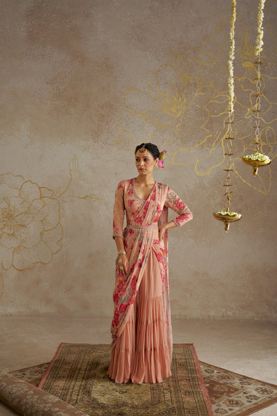 Chhavvi Aggarwal Blush Rose Sharara Saree Set indian designer wear online shopping melange singapore