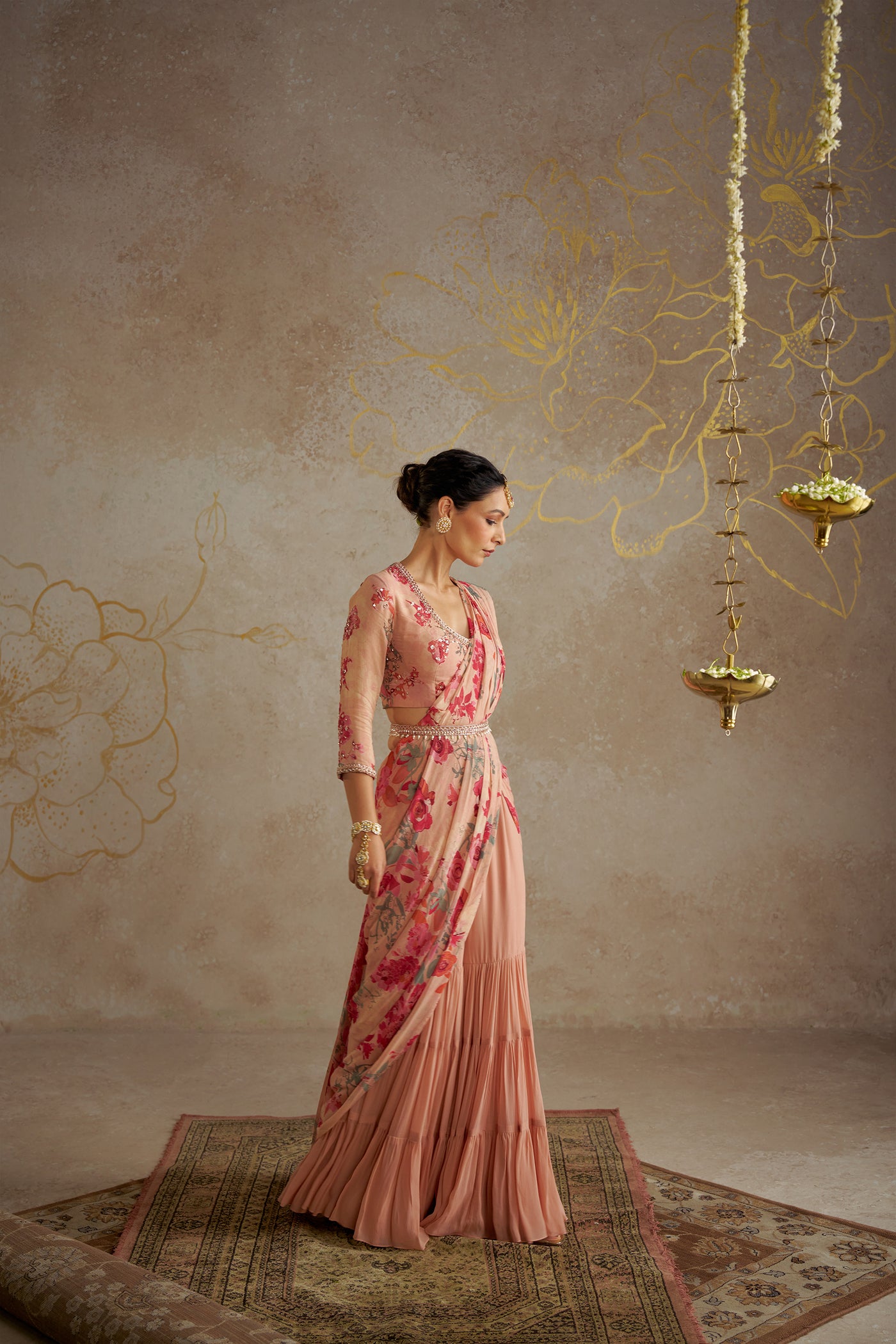 Chhavvi Aggarwal Blush Rose Sharara Saree Set indian designer wear online shopping melange singapore