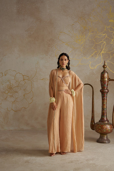 Chhavvi Aggarwal Blush Tissue Cape Set indian designer wear online shopping melange singapore
