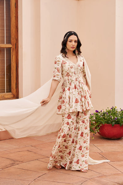 Chhavvi Aggarwal Ivory Printed Sharara Set indian designer wear online shopping melange singapore