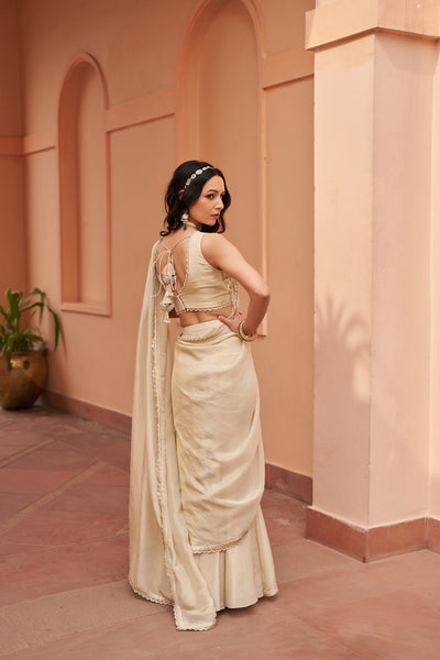 Chhavvi Aggarwal Ivory Tissue Lehenga Saree indian designer wear online shopping melange singapore