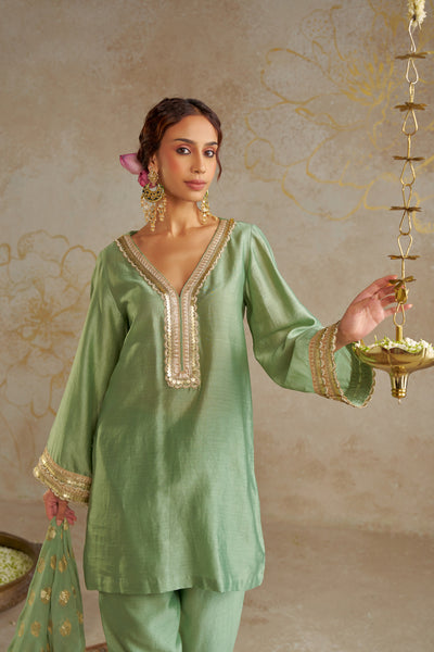 Chhavvi Aggarwal Jade Chanderi Kurta Set indian designer wear online shopping melange singapore